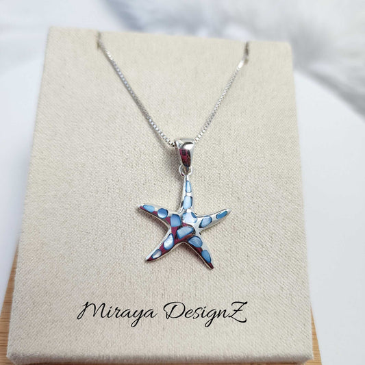 Blue Mother of Pearl Shell Starfish Necklace