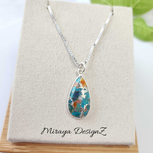 Mixed Blue Oyster Turquoise Necklace - Teardrop