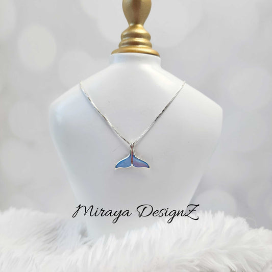 Blue Mother of Pearl Shell Whale Tail Necklace
